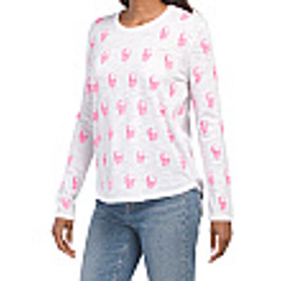 * SKULL CASHMERE Kalisaa 100% Cotton Petal Pink Skull Long Sleeve Knit Top  S - Picture 1 of 6
